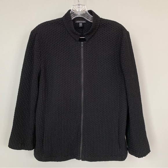 Eileen Fisher Black Honeycomb Full Zip Jacket Blazer Size S - Picture 1 of 6